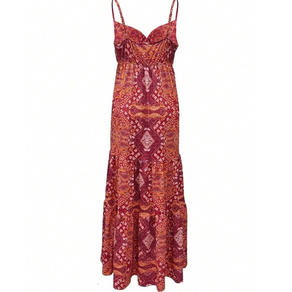 Boho Paisley Print High waist V neck Maxi Dress - Picture 3 of 5